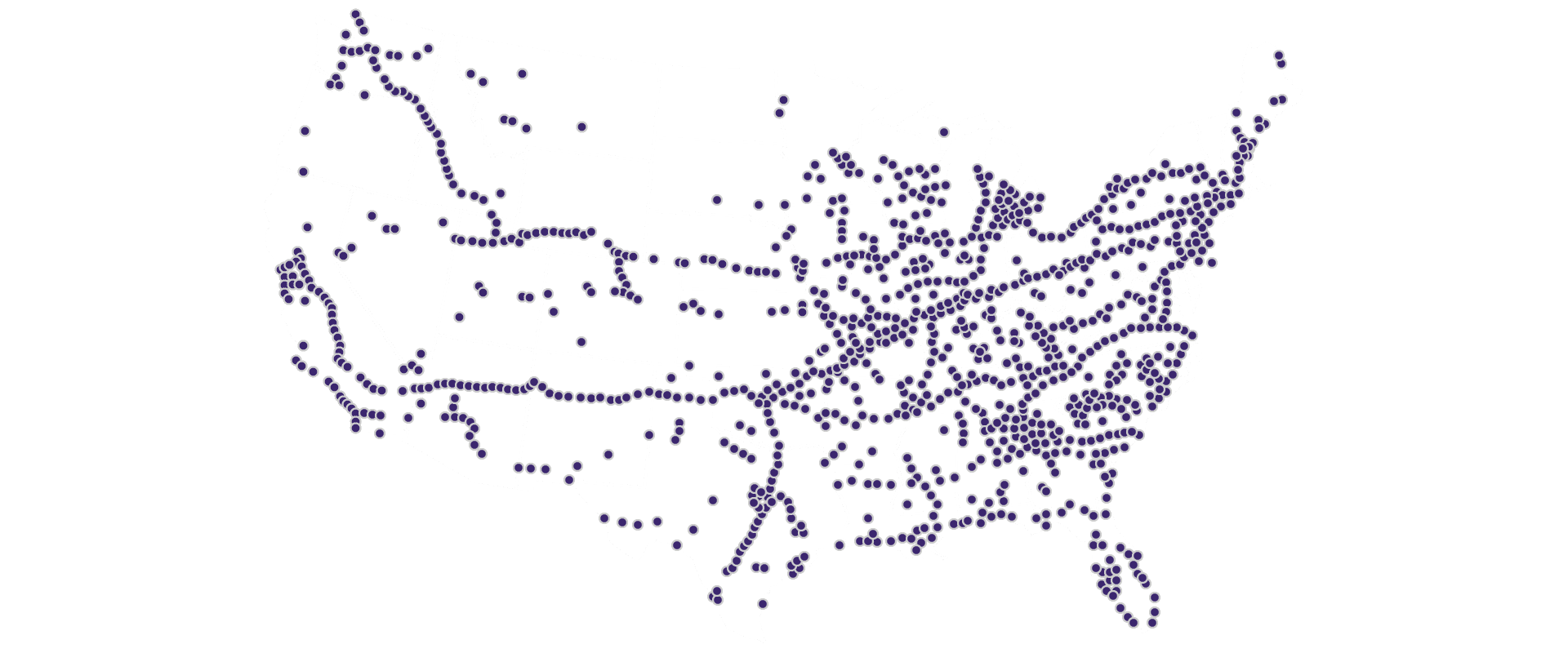 prime-footprint map of Prime's routes across the US